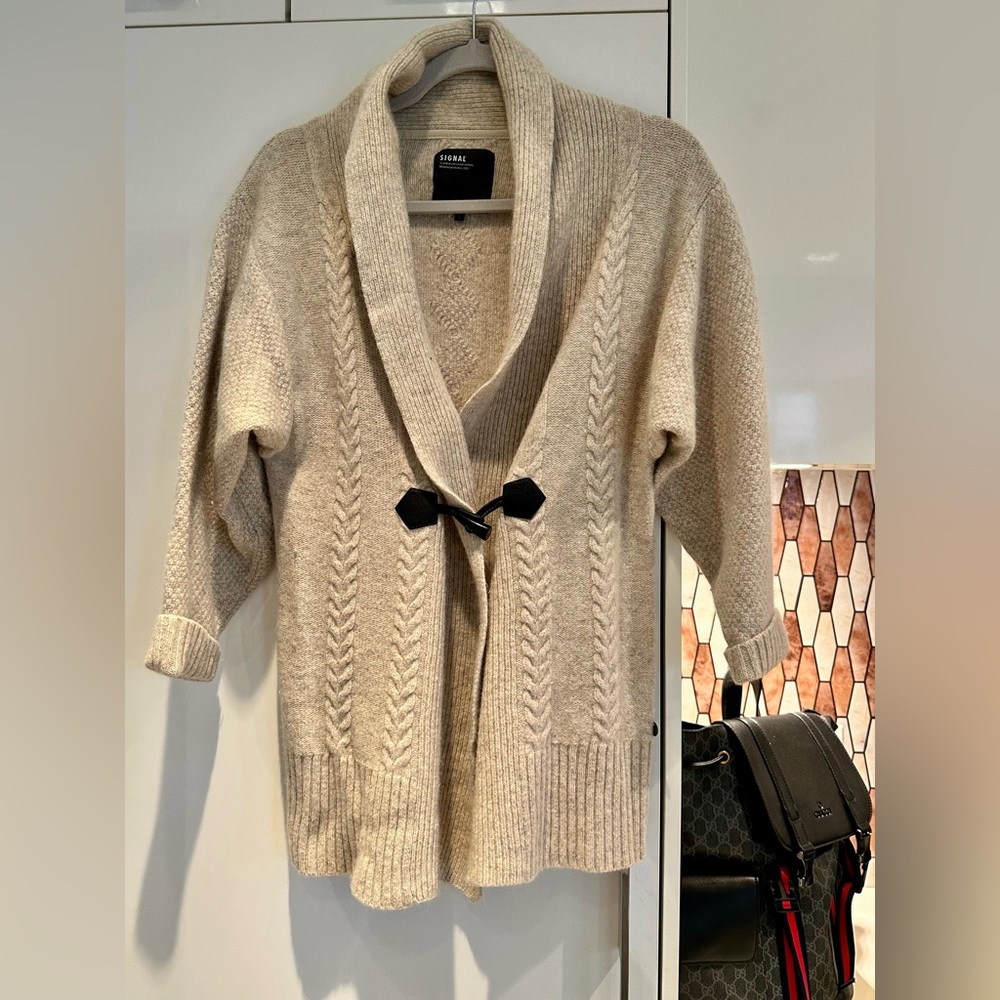 Women's Beige Cable Knit Cardigan